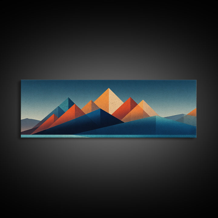 Orange Teal Desert Pyramid Mountains Canvas Print, Mid Century Modern Abstract Art, Geometric Wall Decor, Southwestern Poster