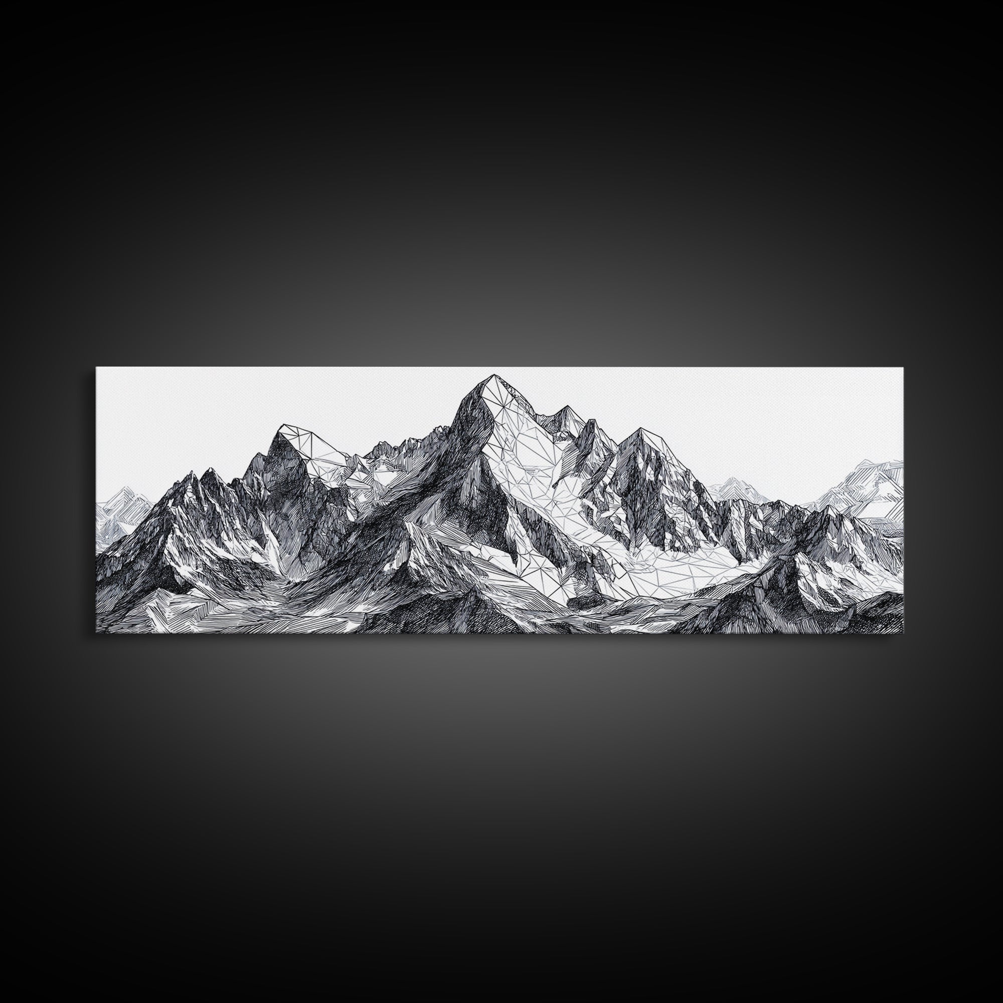 Black White Mountain Line Drawing Wall Art, Minimalist Landscape Print, Modern Office Decor, Alpine Sketch Poster Gift For Him