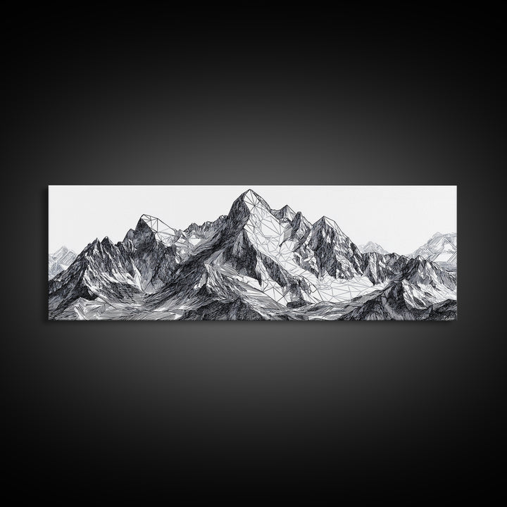 Black White Mountain Line Drawing Wall Art, Minimalist Landscape Print, Modern Office Decor, Alpine Sketch Poster Gift For Him
