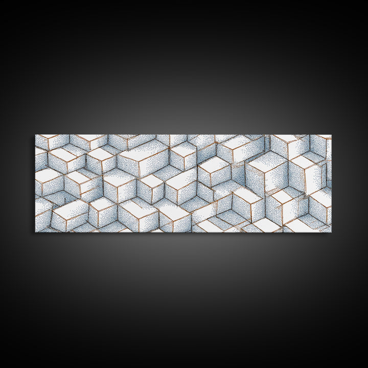Isometric Blue Cube Pattern Wall Art, Geometric Art Print, Modern Wall Decor, Bauhaus Poster, Home Office Art, Abstract Decor