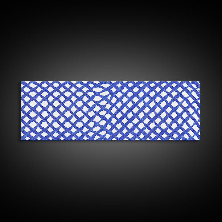 Blue Hand Drawn Lattice Wall Art, Geometric Pattern Poster, Modern Wall Decor, Op Art, Minimalist Art Print, Office Decor