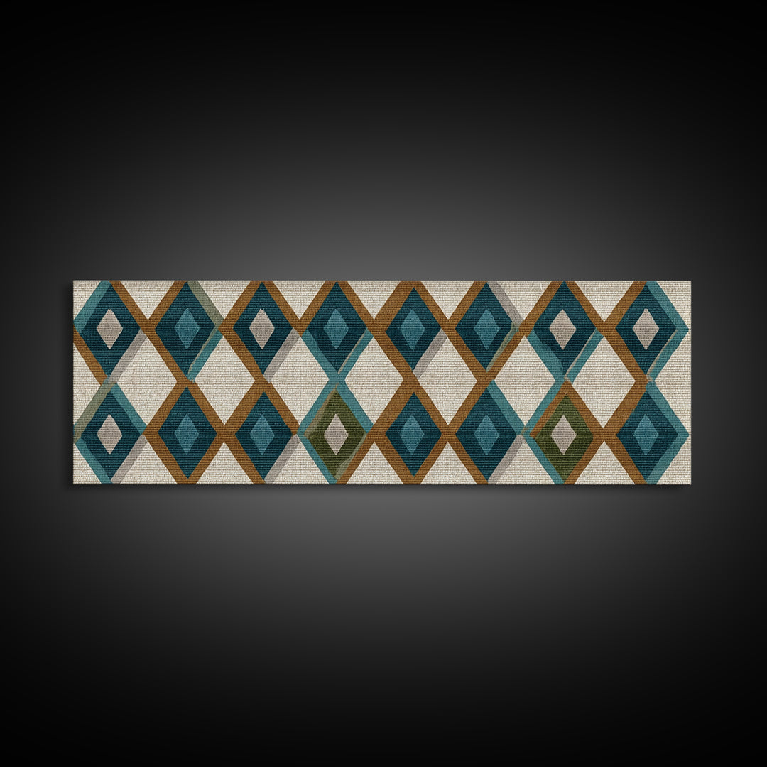 Teal Brown Diamond Pattern Wall Art, Midcentury Modern Decor, Geometric Art Print, MCM Wall Decor, Boho Style, Home Decor