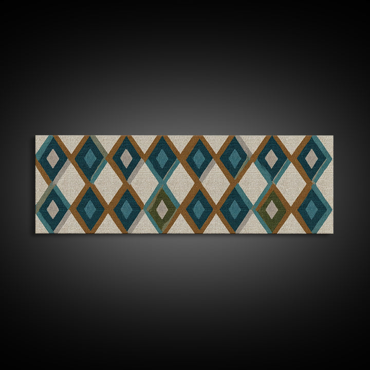 Teal Brown Diamond Pattern Wall Art, Midcentury Modern Decor, Geometric Art Print, MCM Wall Decor, Boho Style, Home Decor