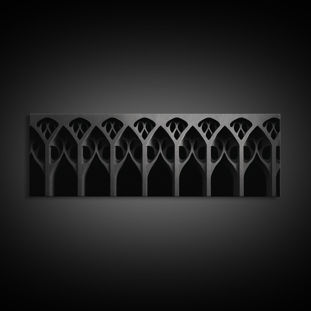 Black Gothic Arch Pattern Canvas Print, Architectural Art, Art Deco Wall Decor, Modern Wall Art, Masculine Home Office Decor