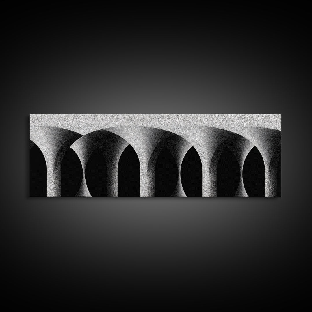 Minimal Black White Arches Canvas Print, Modern Architectural Wall Decor, Monochrome Midcentury Abstract Poster For Office