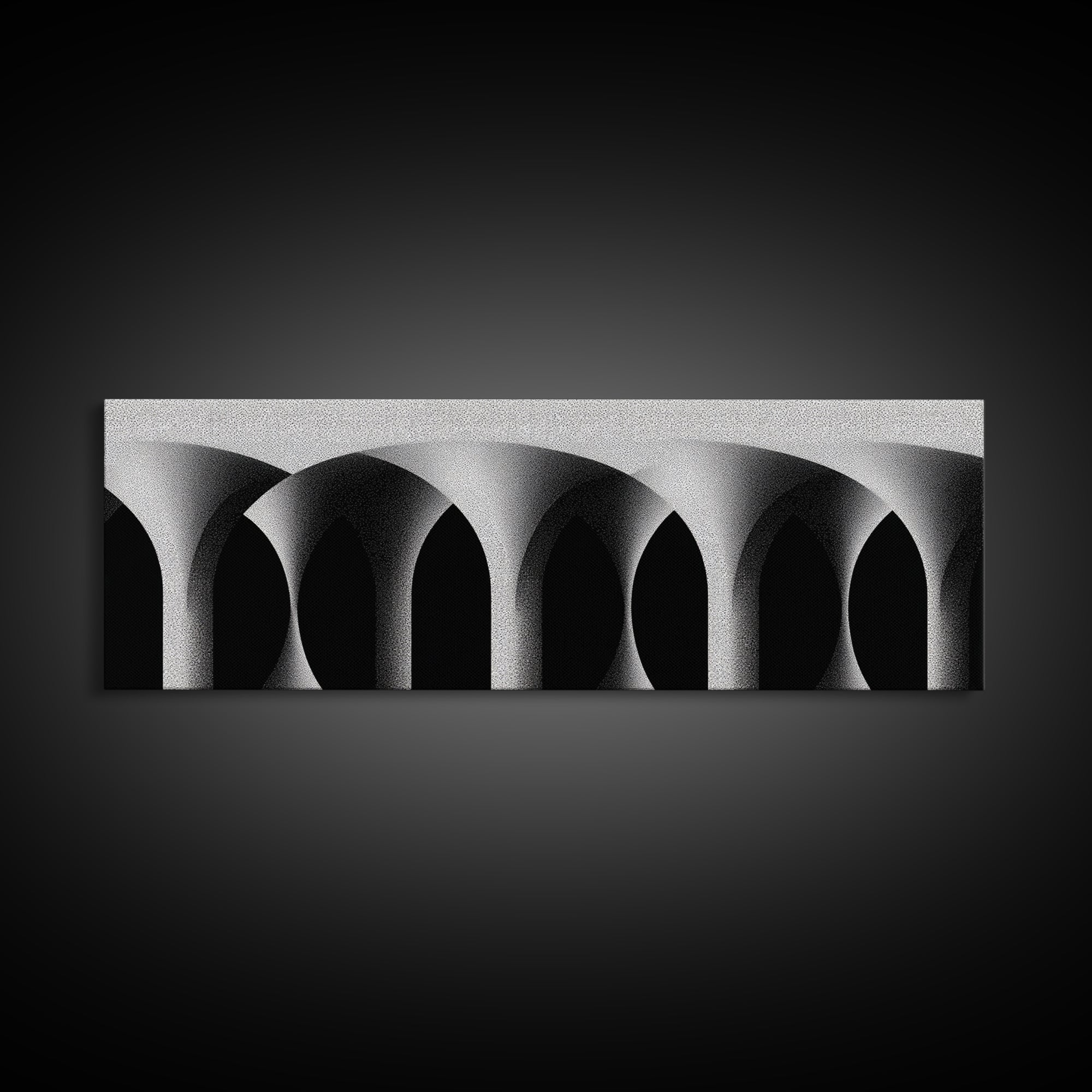 Minimal Black White Arches Canvas Print, Modern Architectural Wall Decor, Monochrome Midcentury Abstract Poster For Office