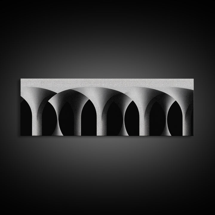 Minimal Black White Arches Canvas Print, Modern Architectural Wall Decor, Monochrome Midcentury Abstract Poster For Office