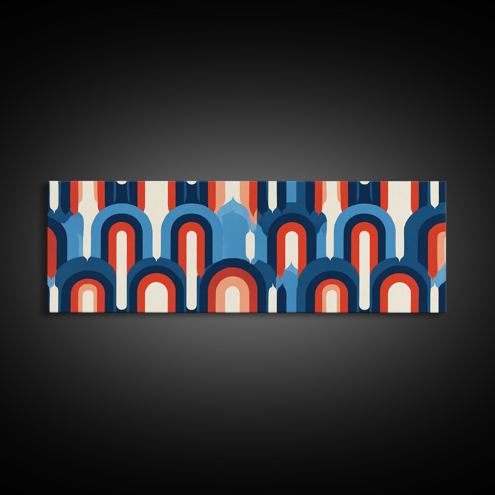 Retro Red Blue Arch Pattern Wall Art, Midcentury Modern Geometric Poster, Bauhaus Style Decor, Colorful MCM Print Gift Idea