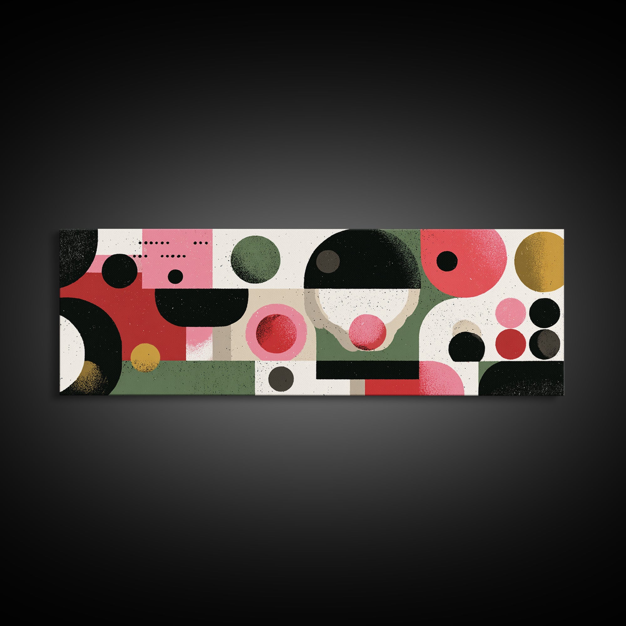 Pink Green Bauhaus Abstract Canvas Print, Midcentury Modern Wall Art, Geometric Circle Decor, Retro Gallery Poster Gift Idea