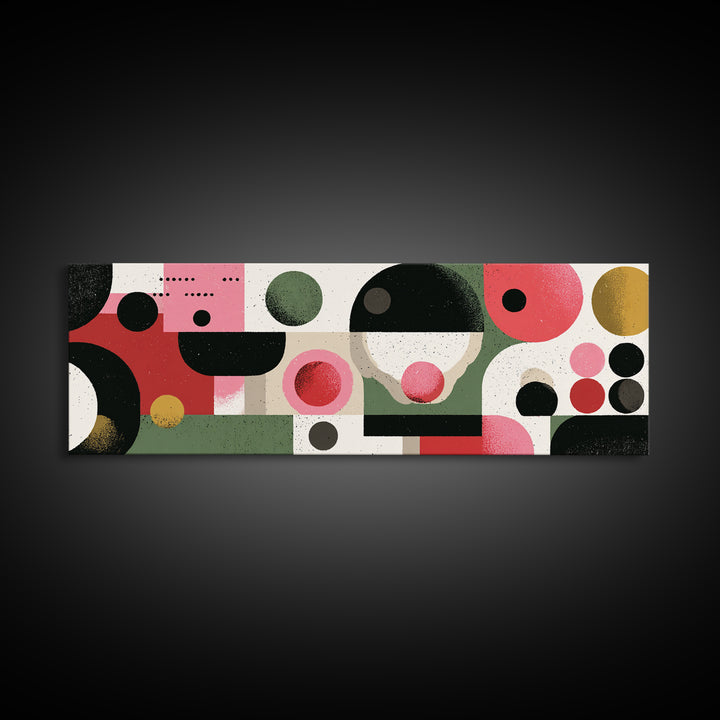 Pink Green Bauhaus Abstract Canvas Print, Midcentury Modern Wall Art, Geometric Circle Decor, Retro Gallery Poster Gift Idea