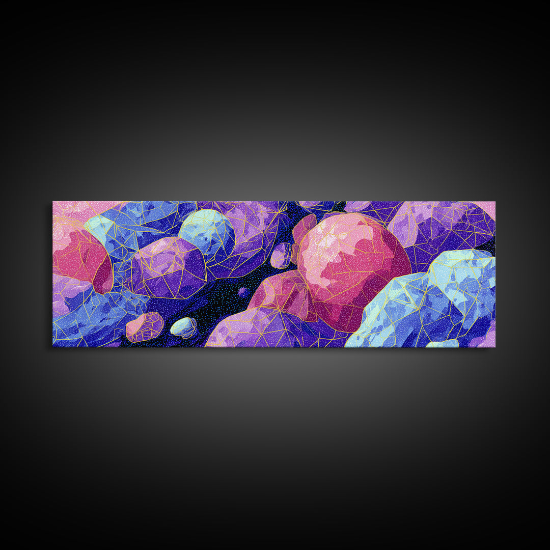 Vibrant Polygon Space Rocks Canvas Print, Cosmic Abstract Wall Art, Colorful Sci Fi Decor, Modern Geometric Poster Gift Idea
