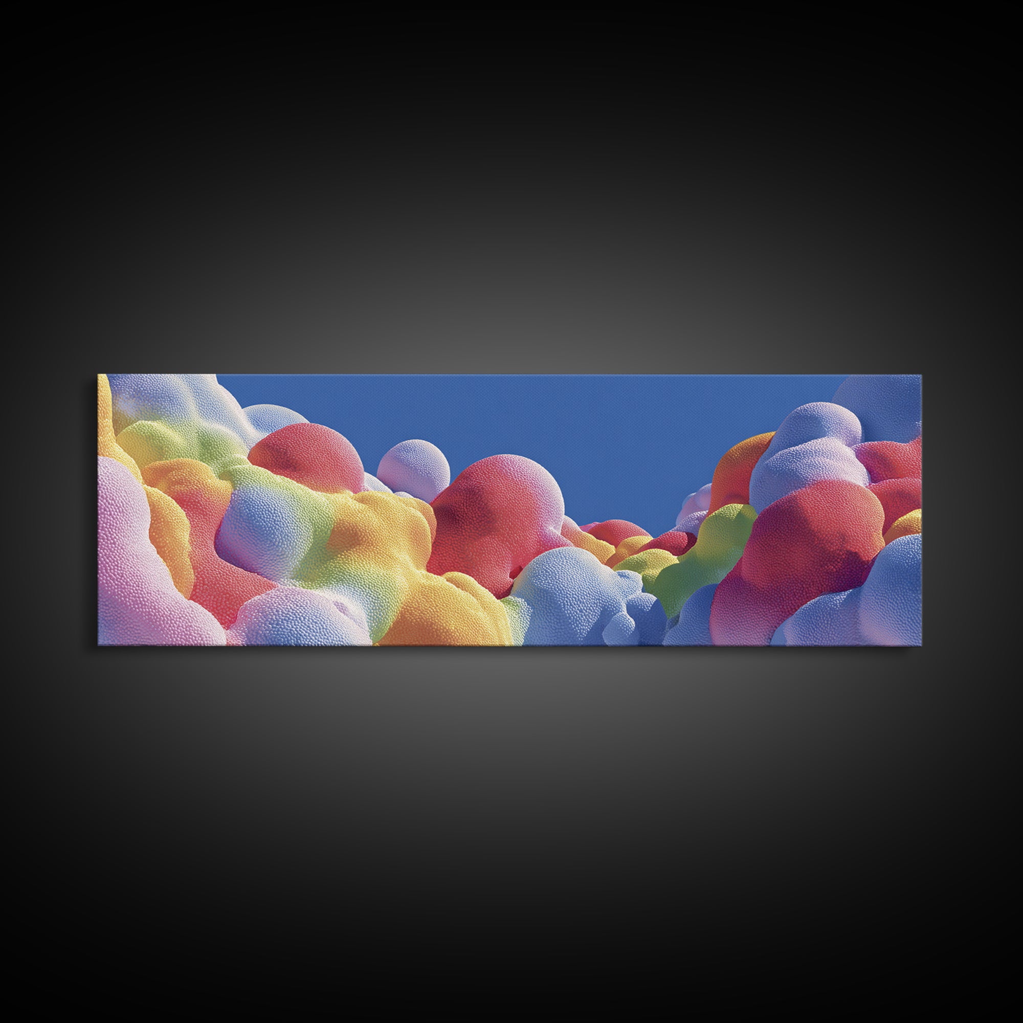 Rainbow Bubble Cloud Wall Art, Colorful Dreamy Landscape Poster, Playful Modern Decor, Kids Nursery Room Canvas Print Gift Idea