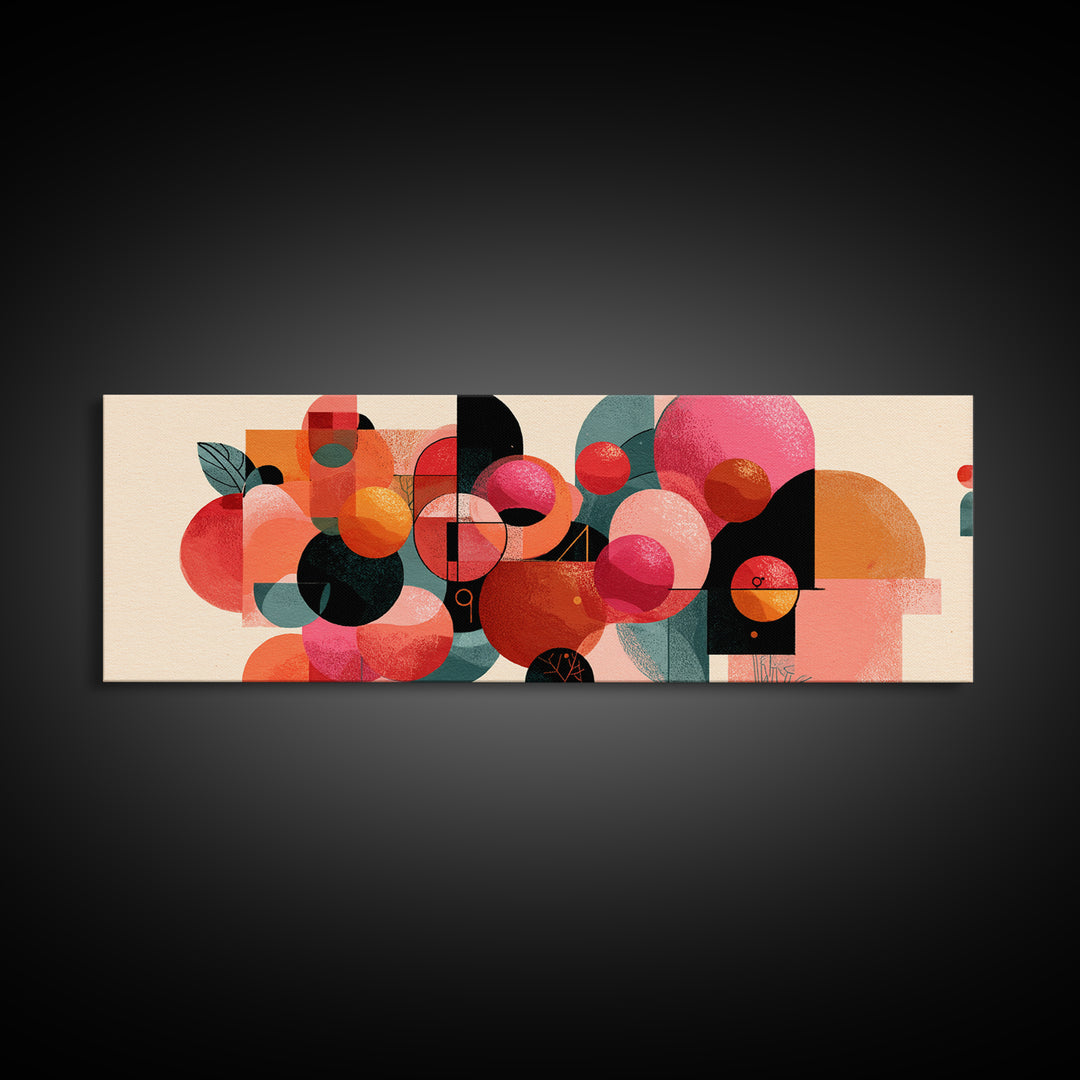 Abstract Citrus Circle Wall Art, Orange Pink Botanical Still Life Poster, Midcentury Modern Geometric Canvas Print Gift Idea