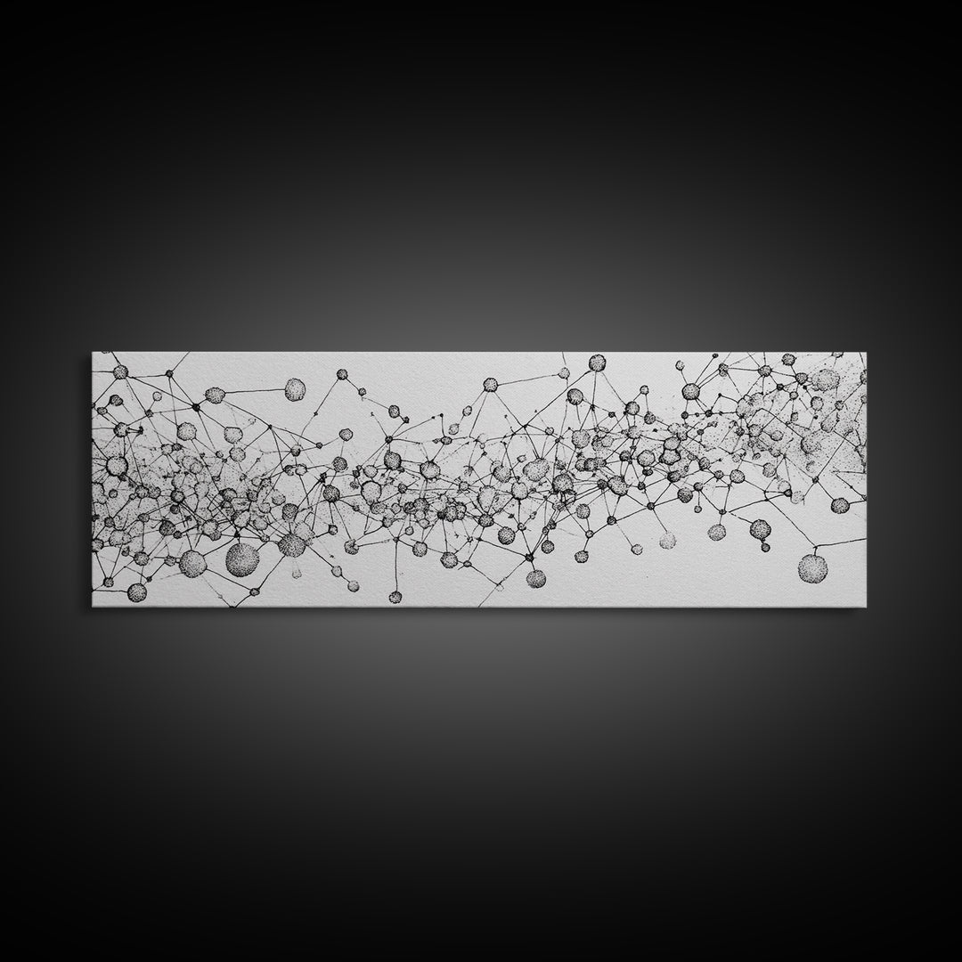 Black White Molecular Network Wall Art, Scientific Abstract Line Poster, Modern Minimalist Office Decor, Canvas Print Gift