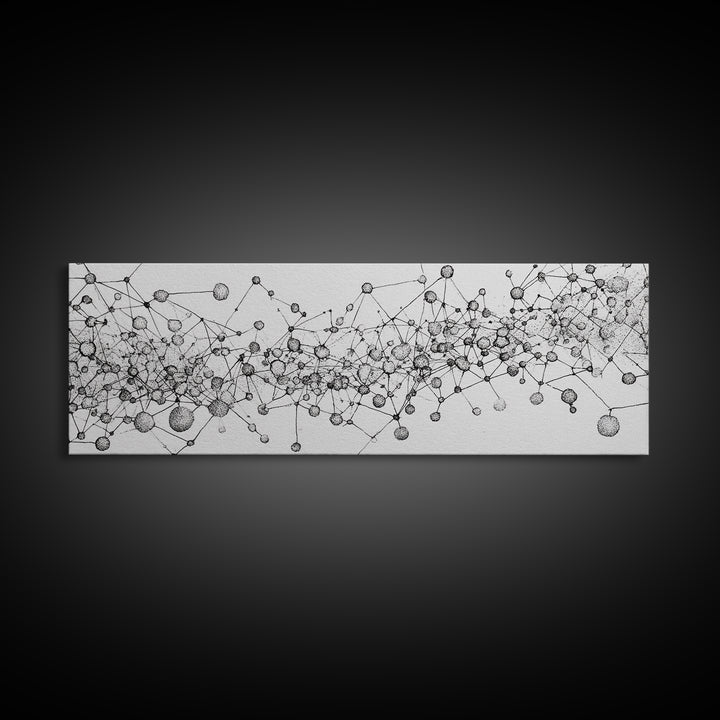 Black White Molecular Network Wall Art, Scientific Abstract Line Poster, Modern Minimalist Office Decor, Canvas Print Gift