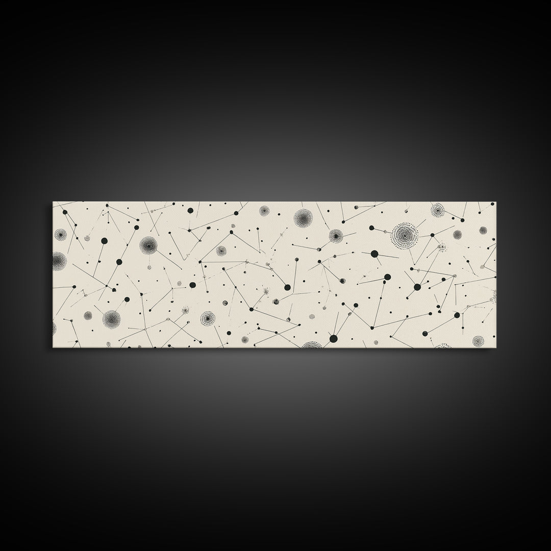 Black And White Constellation Dots Wall Art, Midcentury Abstract, Minimalist Modern Art Print, Atomic Retro Office Decor Poster