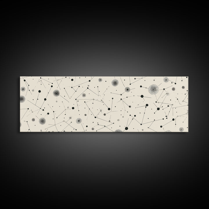 Black And White Constellation Dots Wall Art, Midcentury Abstract, Minimalist Modern Art Print, Atomic Retro Office Decor Poster