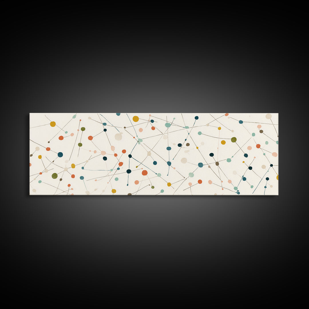 Muted Atomic Dots And Fine Connected Lines Canvas Print, Midcentury Modern Art, Geometric Wall Decor, Scandinavian Poster