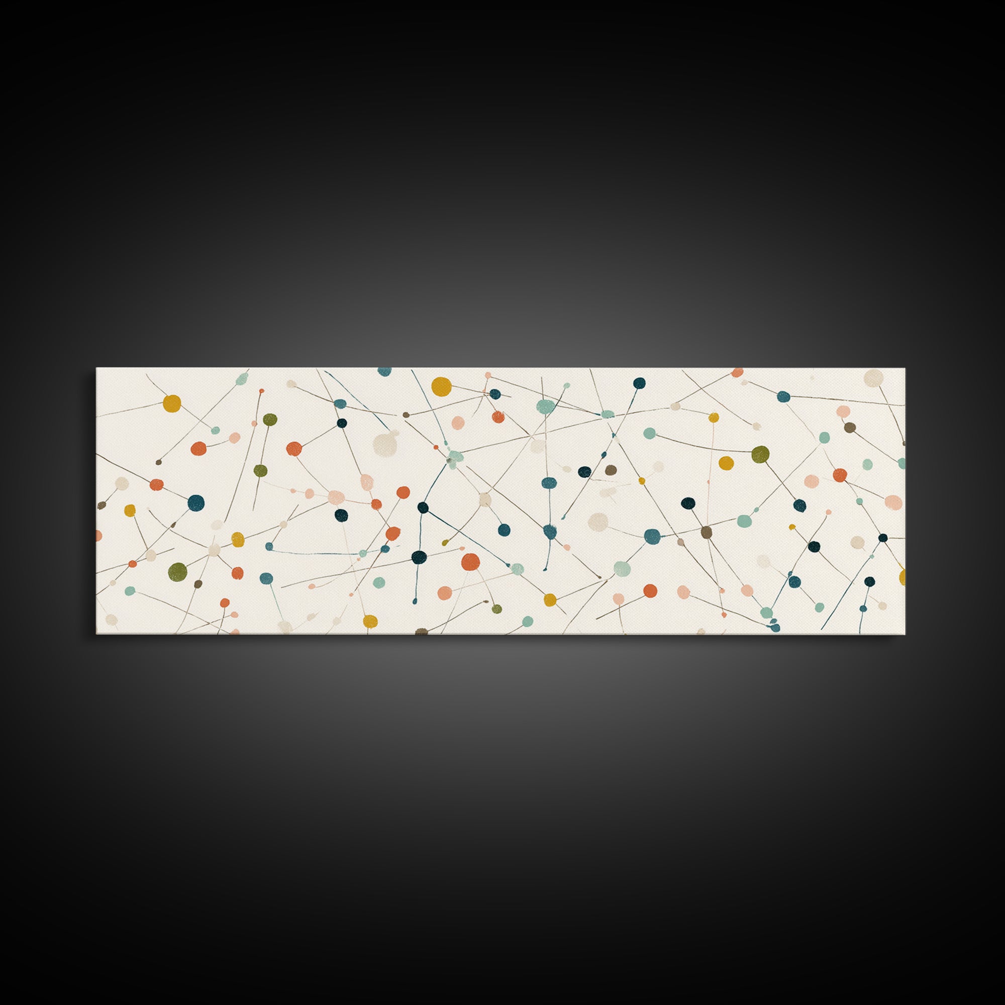 Muted Atomic Dots And Fine Connected Lines Canvas Print, Midcentury Modern Art, Geometric Wall Decor, Scandinavian Poster