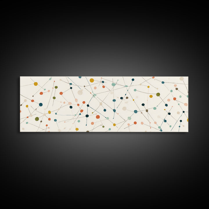 Muted Atomic Dots And Fine Connected Lines Canvas Print, Midcentury Modern Art, Geometric Wall Decor, Scandinavian Poster