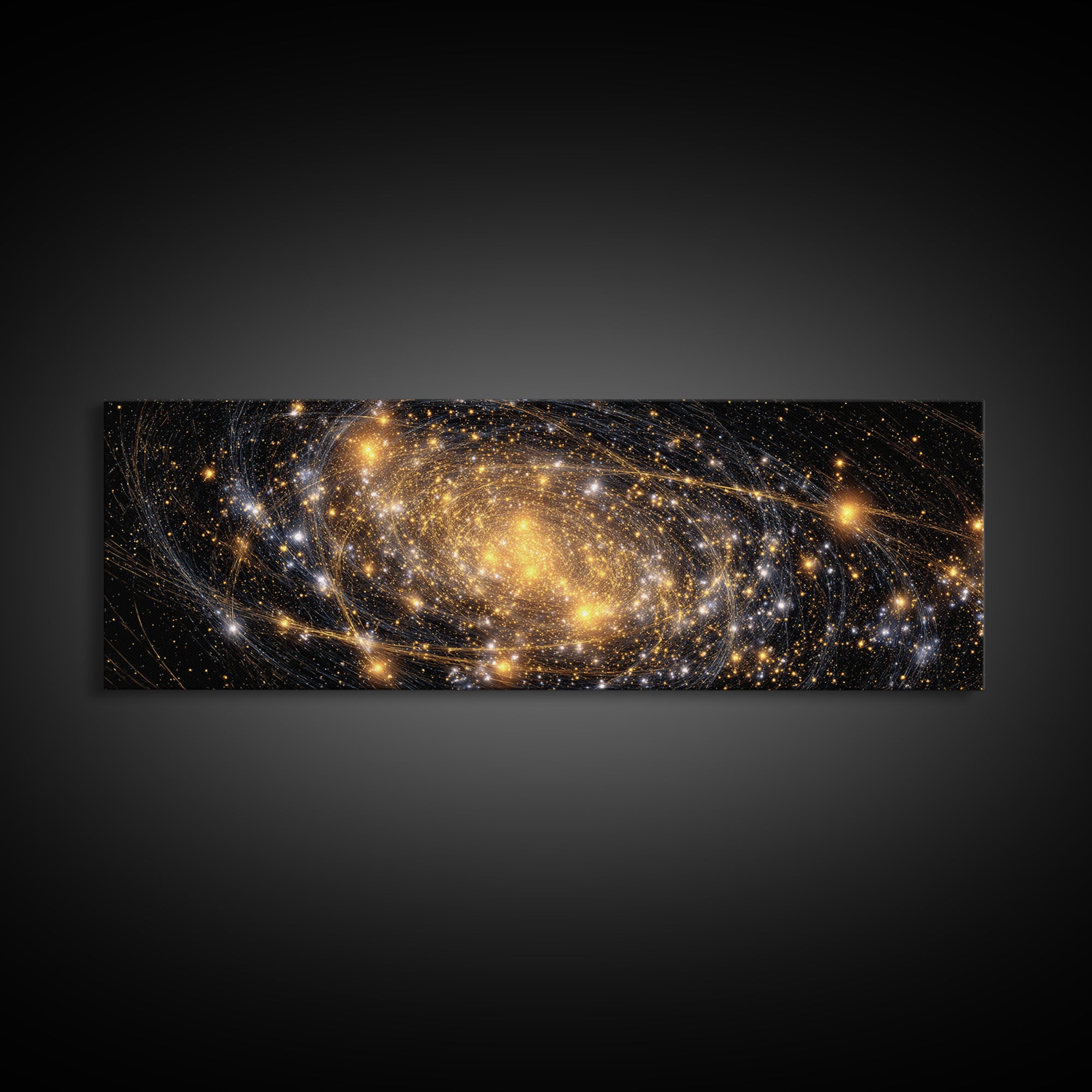 Golden Spiral Galaxy With Star Clusters Canvas Print, Abstract Space Wall Art, Modern Home Decor, Celestial Poster, Large Print
