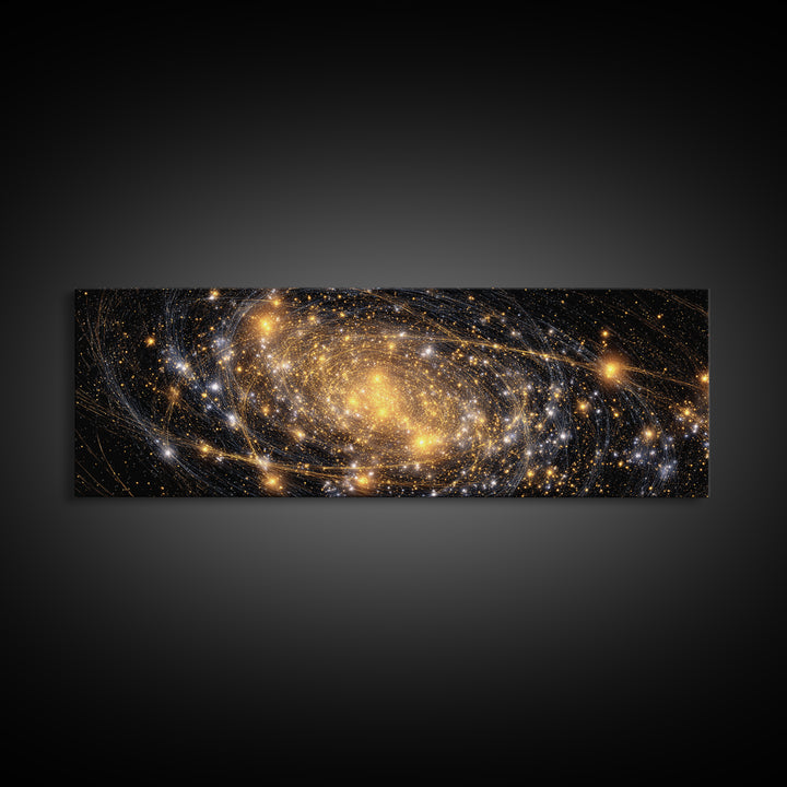 Golden Spiral Galaxy With Star Clusters Canvas Print, Abstract Space Wall Art, Modern Home Decor, Celestial Poster, Large Print