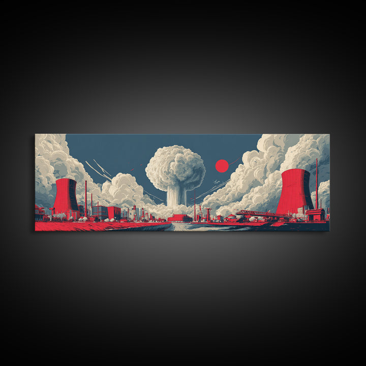 Red Nuclear Factory Mushroom Cloud Canvas Print, Atomic Art Print, Midcentury Modern Wall Decor, Retro Sci Fi Poster, Office Wall Art
