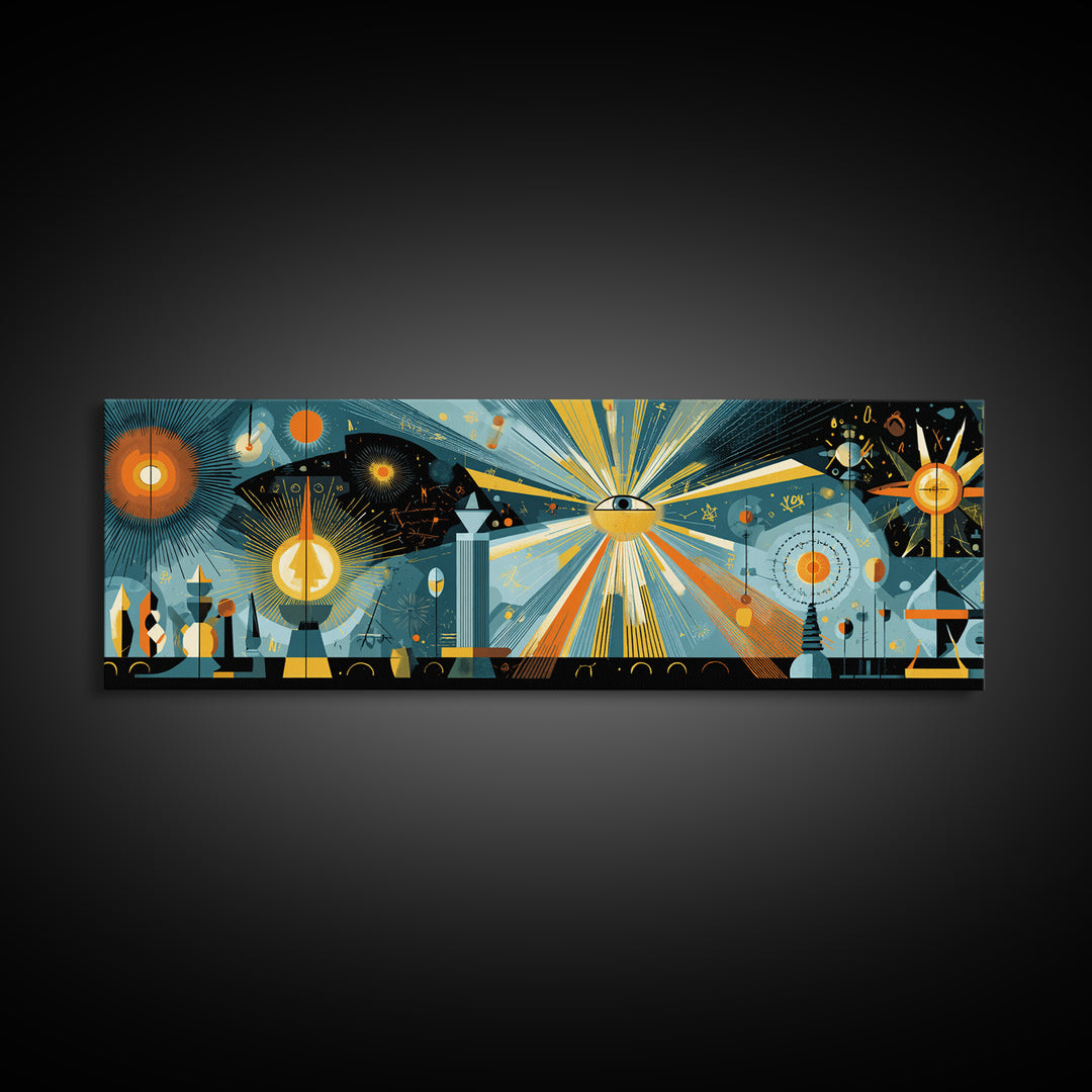 Cosmic Eye With Starburst Rays Wall Art, Spiritual Modern Abstract Art, Midcentury Atomic Poster, Space Retro Decor, Office Wall Decor
