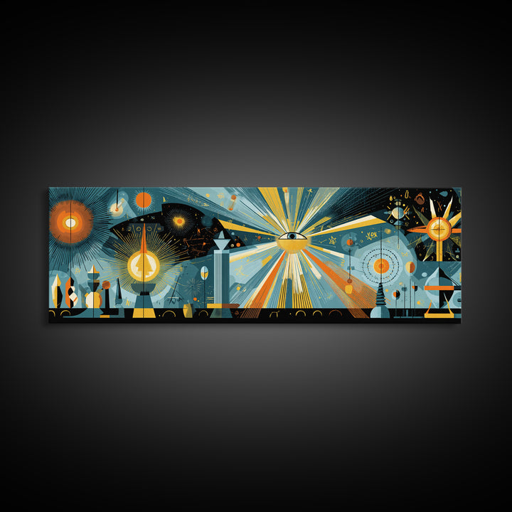 Cosmic Eye With Starburst Rays Wall Art, Spiritual Modern Abstract Art, Midcentury Atomic Poster, Space Retro Decor, Office Wall Decor
