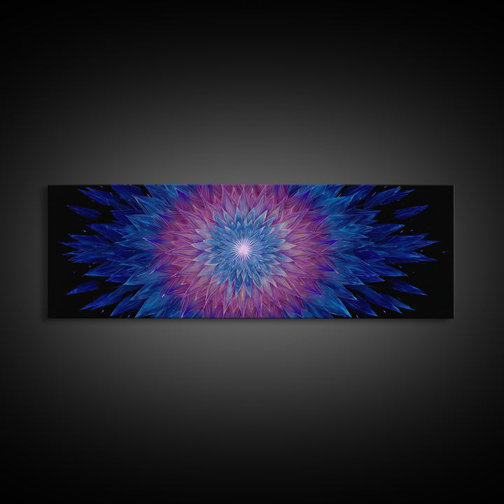 Blue Purple Crystal Kaleidoscope Canvas Print, Geometric Abstract Wall Art, Modern Psychedelic Decor, Colorful Poster, Gallery Wall Art
