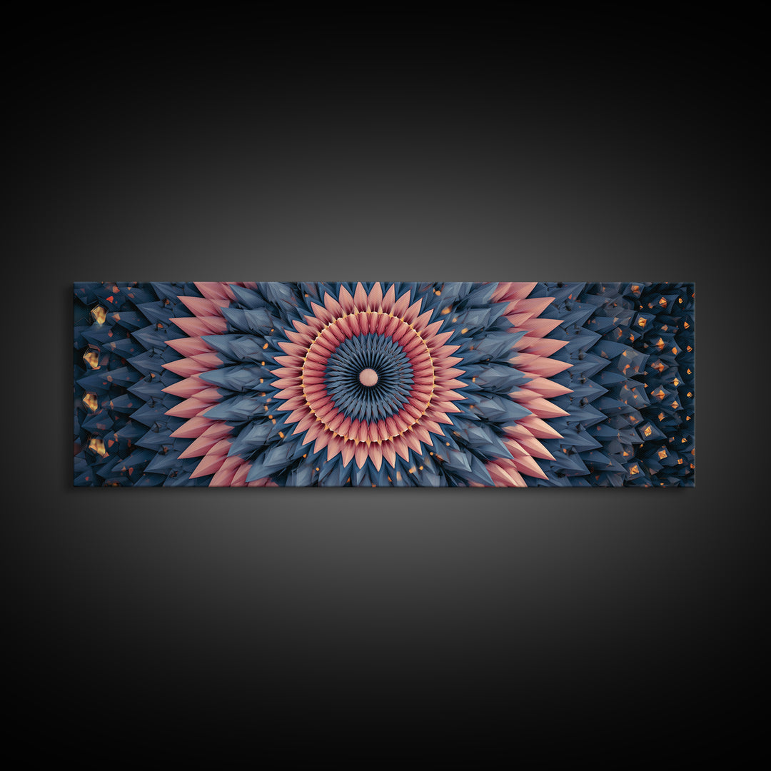 Layered Pink And Navy Geometric Mandala Wall Art, Midcentury Modern Abstract Canvas, Retro MCM Decor, Large Print, Home Decor
