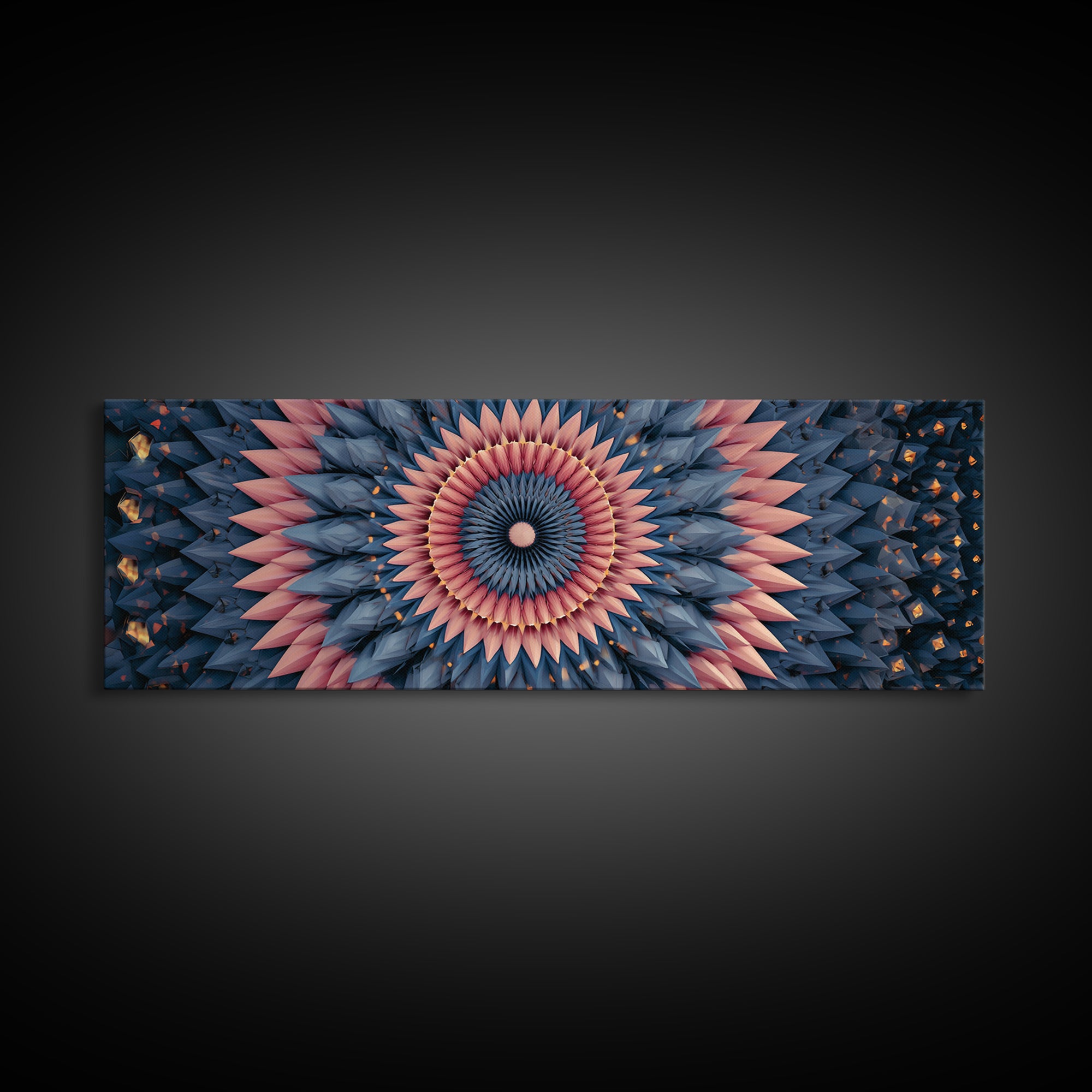 Layered Pink And Navy Geometric Mandala Wall Art, Midcentury Modern Abstract Canvas, Retro MCM Decor, Large Print, Home Decor