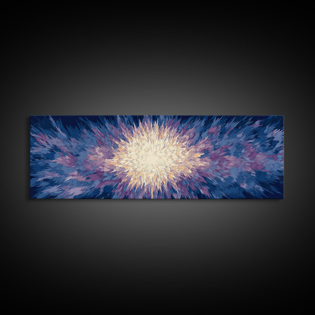 Radiant Blue Purple Starburst Wall Art, Modern Abstract Art Print, Cosmic Retro Decor, Living Room Statement Canvas Print