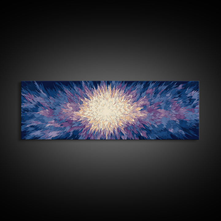 Radiant Blue Purple Starburst Wall Art, Modern Abstract Art Print, Cosmic Retro Decor, Living Room Statement Canvas Print