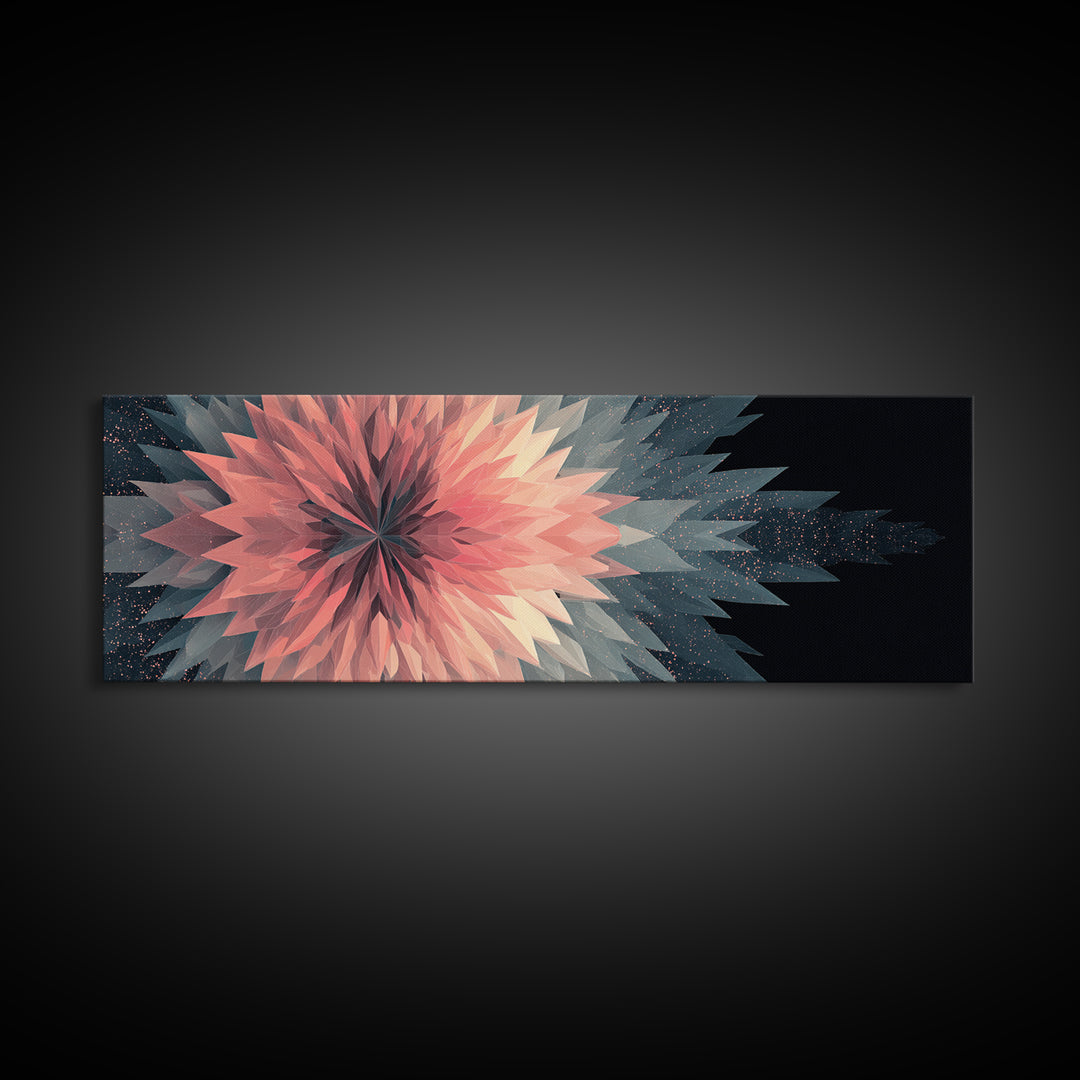 Blush Coral Geometric Flower Canvas Print, Midcentury Modern Wall Art, Abstract Starburst Decor, Large Horizontal Print Gift