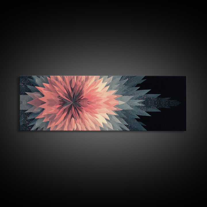 Blush Coral Geometric Flower Canvas Print, Midcentury Modern Wall Art, Abstract Starburst Decor, Large Horizontal Print Gift