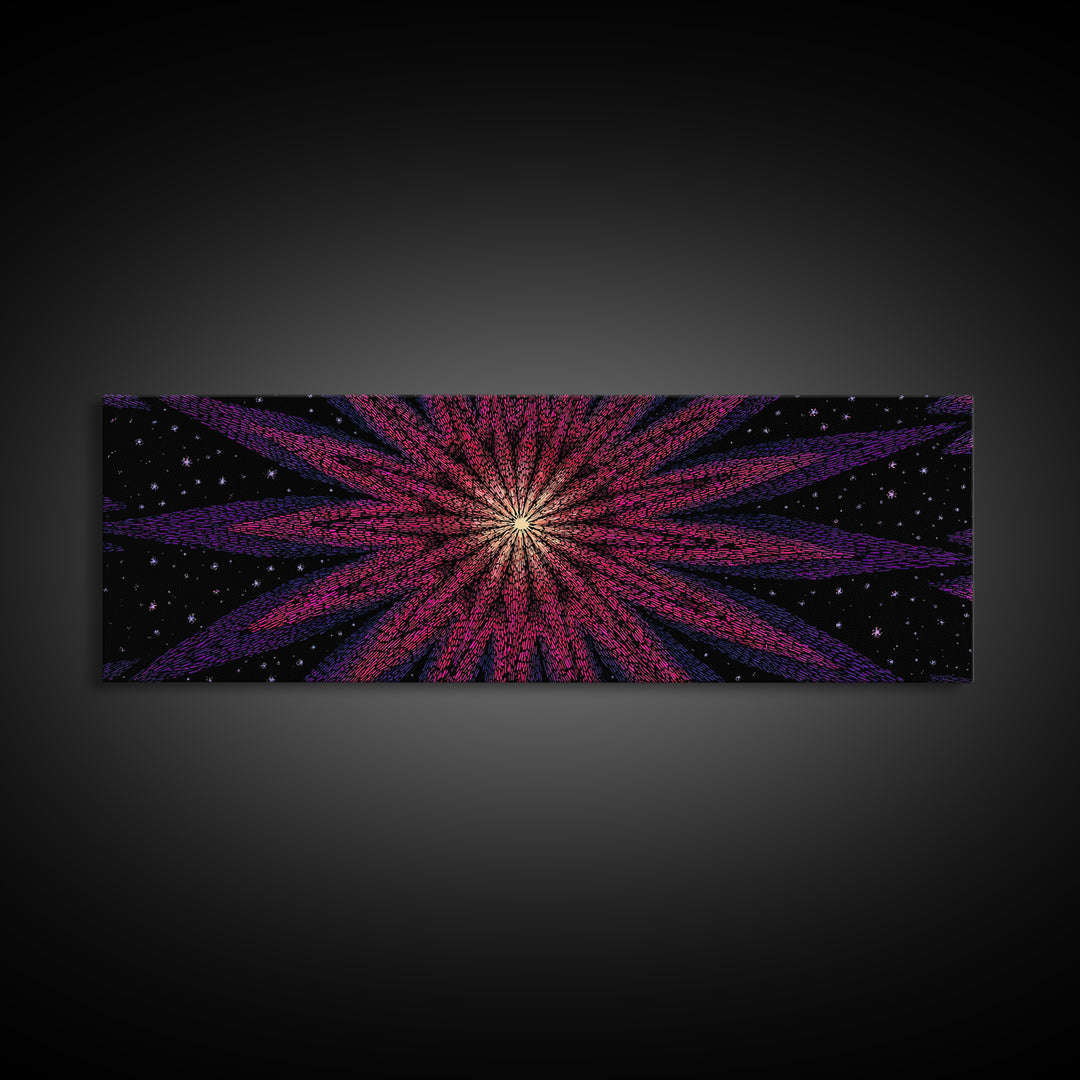 Magenta Purple Cosmic Burst Wall Art, Modern Abstract Canvas Print, Retro Space Poster, Funky MCM Home Decor, Large Statement Print