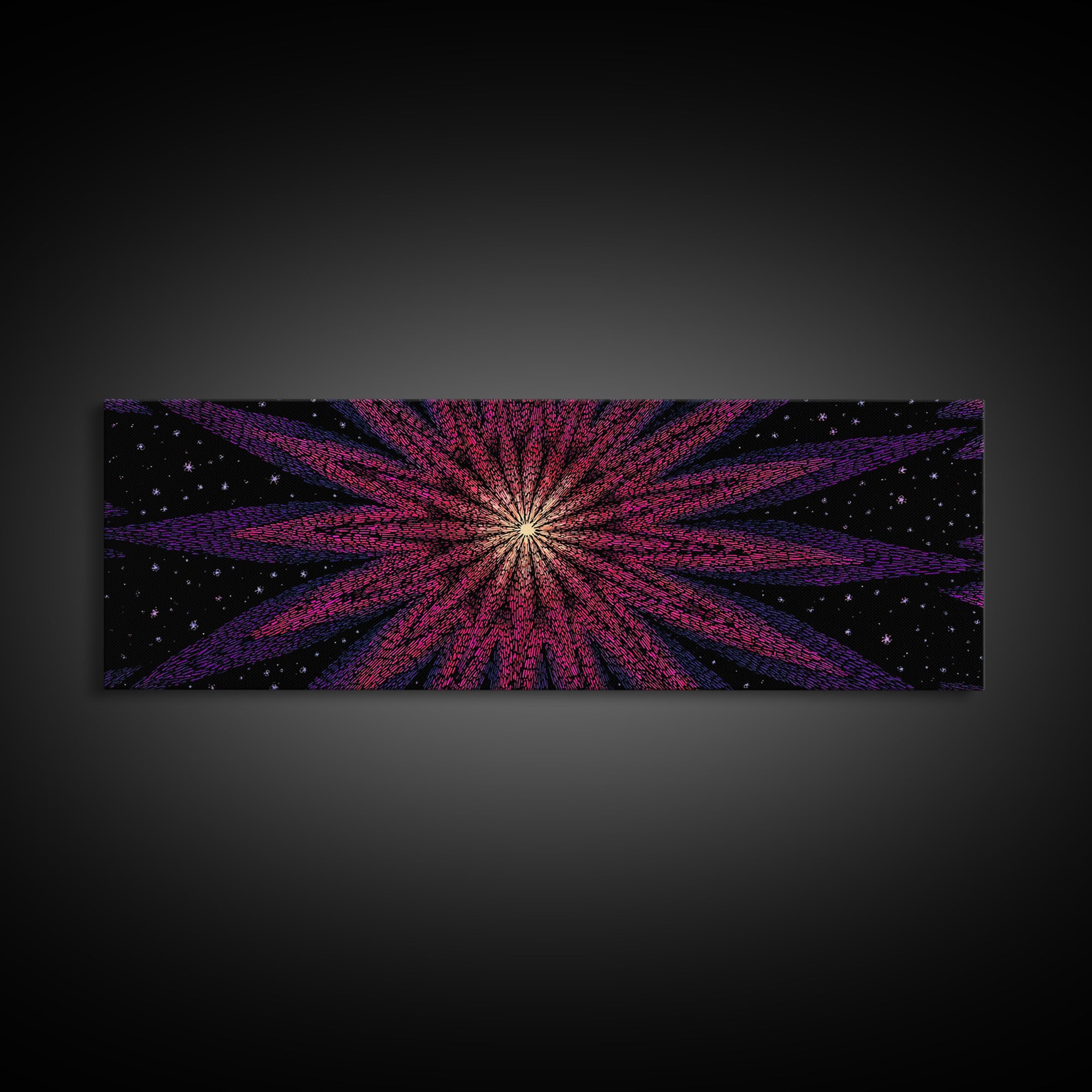 Magenta Purple Cosmic Burst Wall Art, Modern Abstract Canvas Print, Retro Space Poster, Funky MCM Home Decor, Large Statement Print