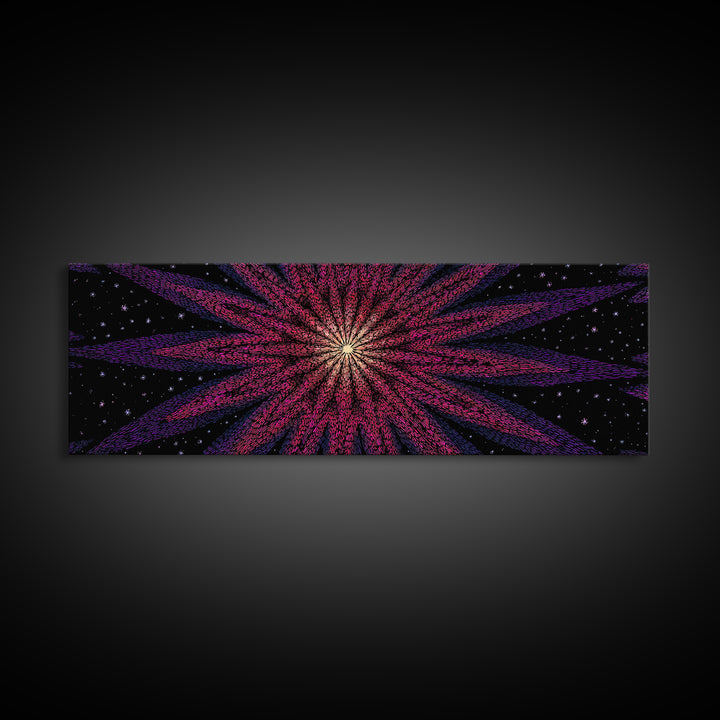Magenta Purple Cosmic Burst Wall Art, Modern Abstract Canvas Print, Retro Space Poster, Funky MCM Home Decor, Large Statement Print