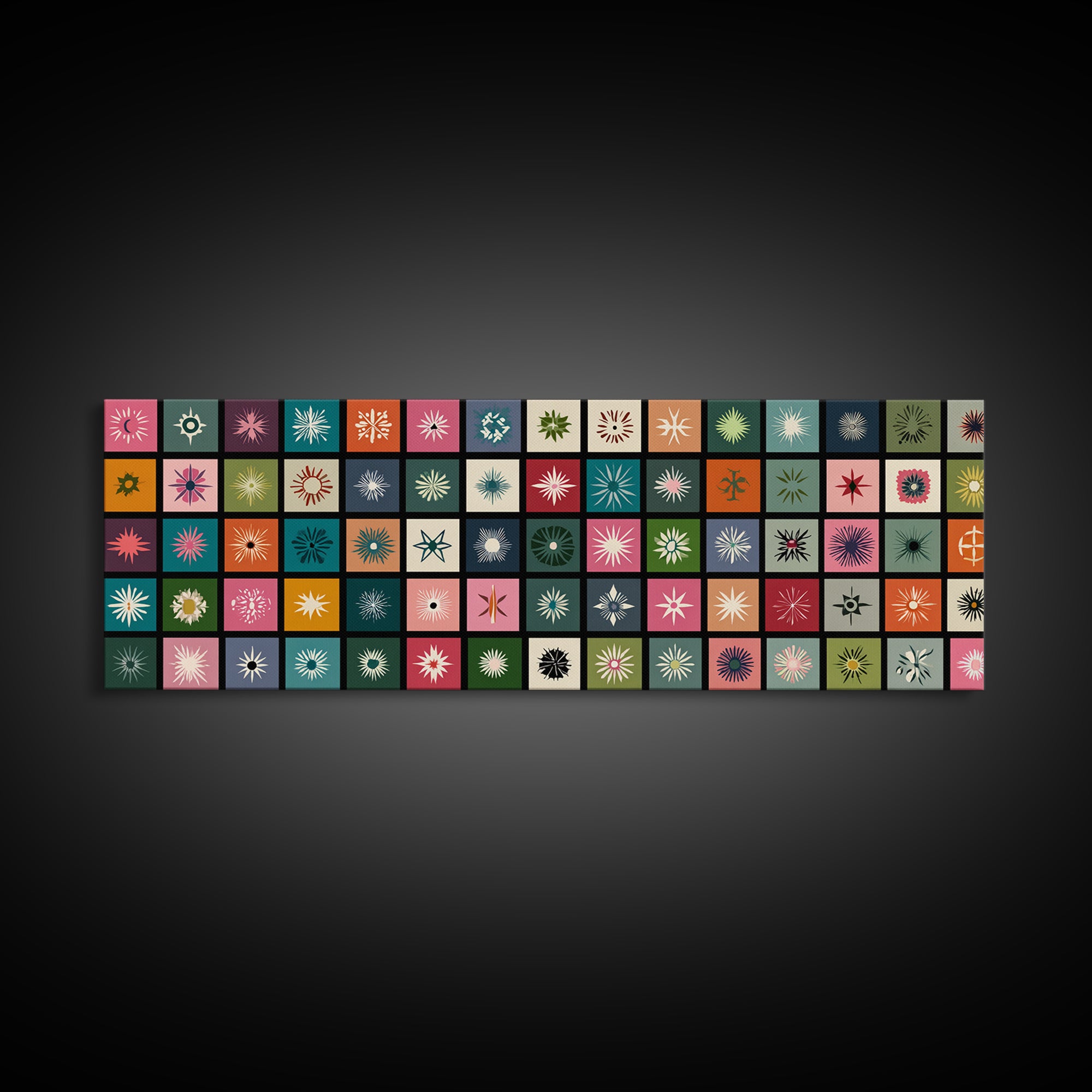 Atomic Starburst Pattern Wall Art, Midcentury Modern Geometric Print, Retro MCM Decor, Colorful Tile Canvas Print, Gallery Wall