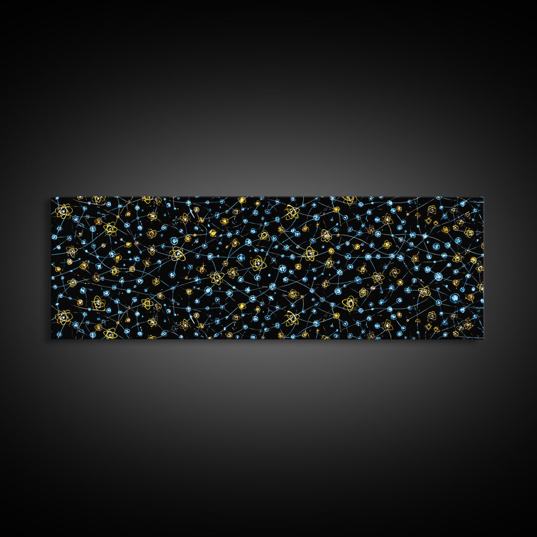 Atomic Constellation Wall Art, Mid Century Modern Space Decor, Retro Science Poster, Blue Yellow MCM Pattern, Modern Art Print