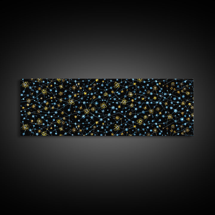 Atomic Constellation Wall Art, Mid Century Modern Space Decor, Retro Science Poster, Blue Yellow MCM Pattern, Modern Art Print