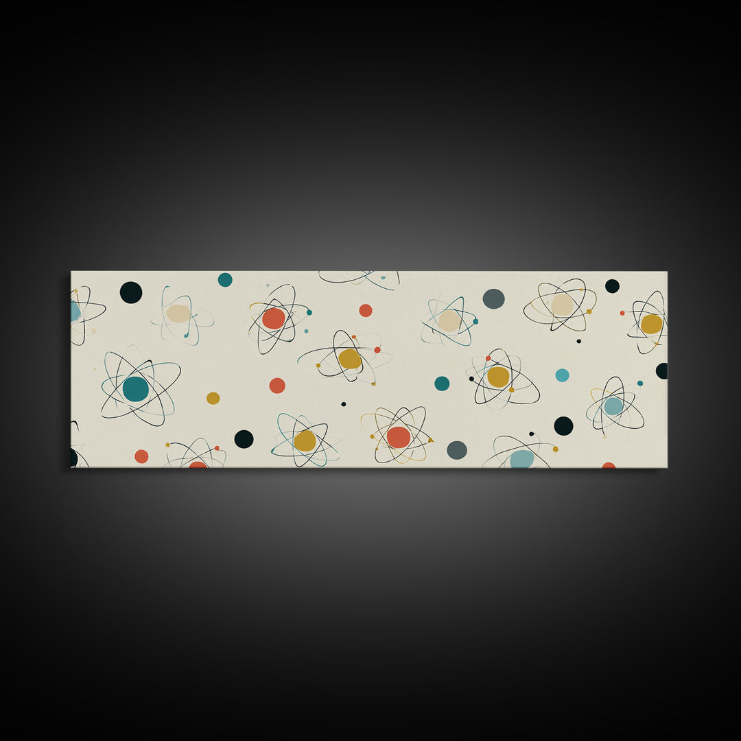 Retro Atom Pattern Canvas Print, Mid Century Modern Wall Decor, Atomic Science Art, Minimal Geometric Poster, MCM Home Decor
