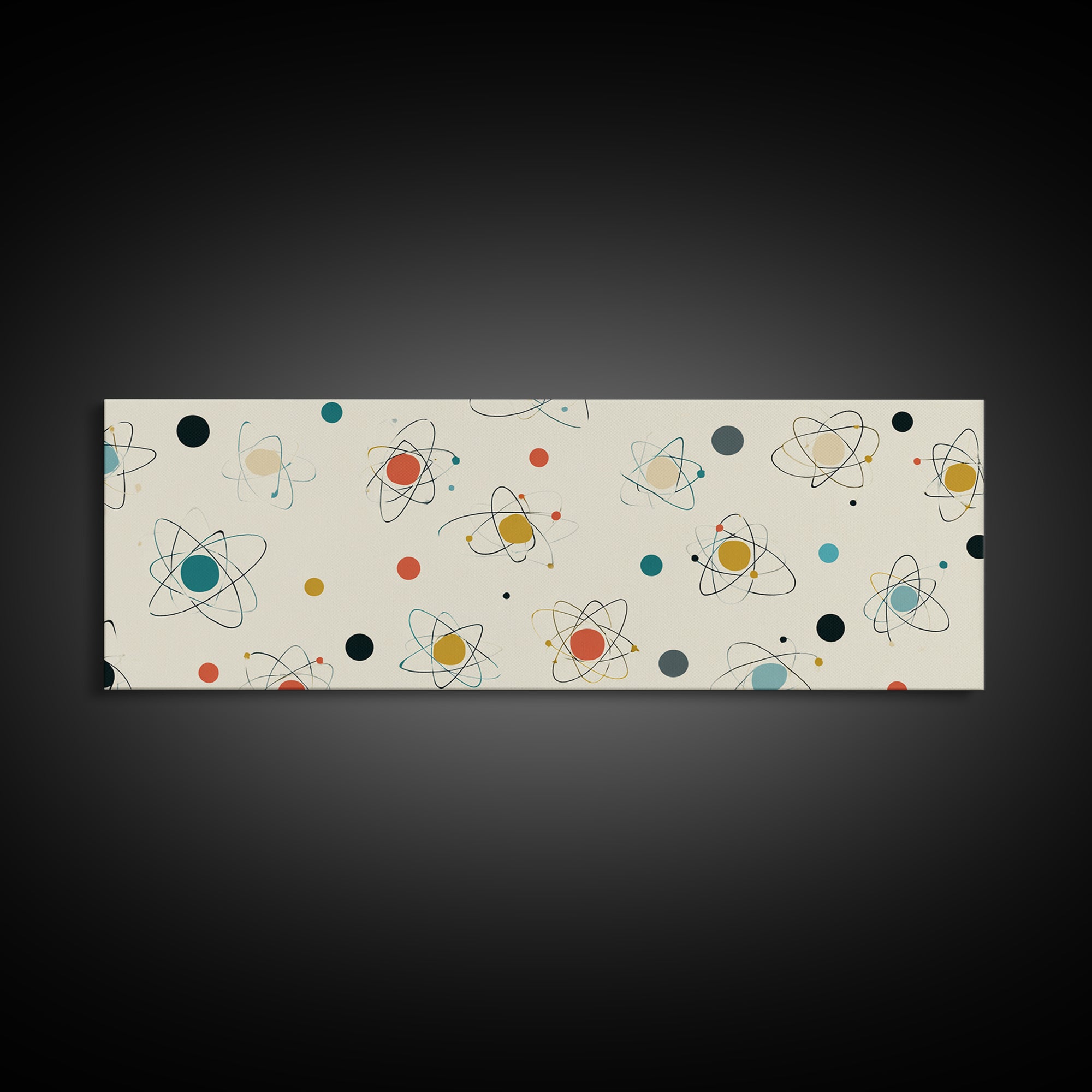 Retro Atom Pattern Canvas Print, Mid Century Modern Wall Decor, Atomic Science Art, Minimal Geometric Poster, MCM Home Decor