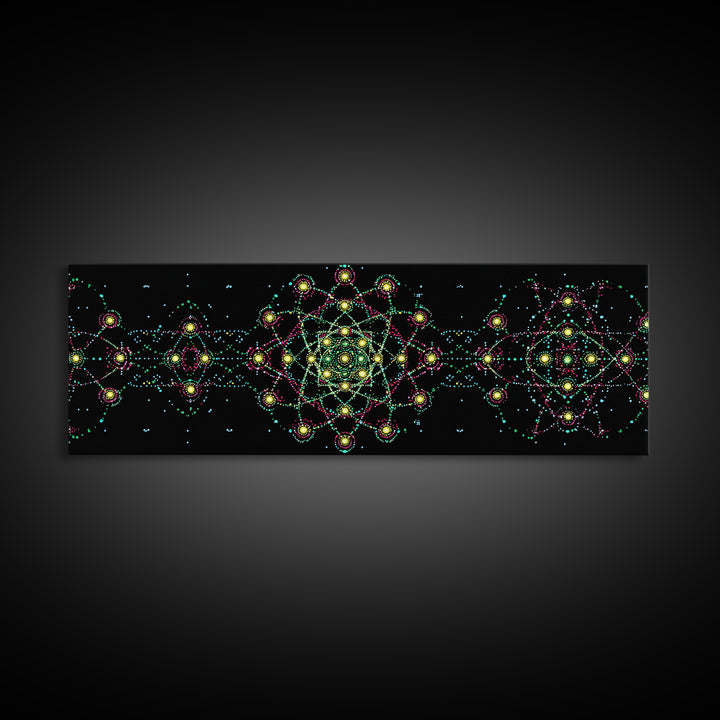 Neon Atomic Mandala Wall Art, Mid Century Modern Space Decor, Retro Science Poster, Psychedelic Geometric MCM Print, Black Wall Decor