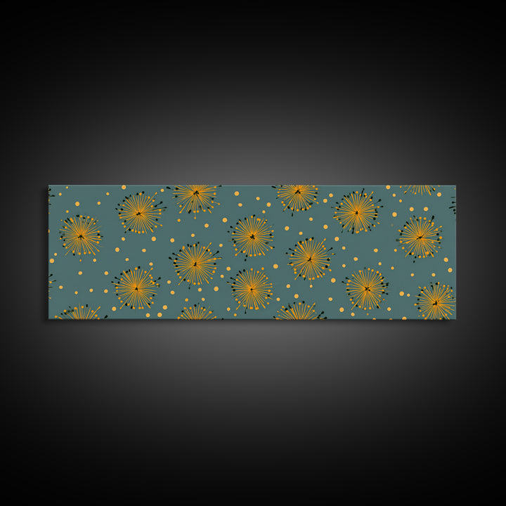 Yellow Starburst Floral Wall Art, Mid Century Modern Print, Retro Atomic Pattern Poster, Teal Kitchen Decor, MCM Art Print
