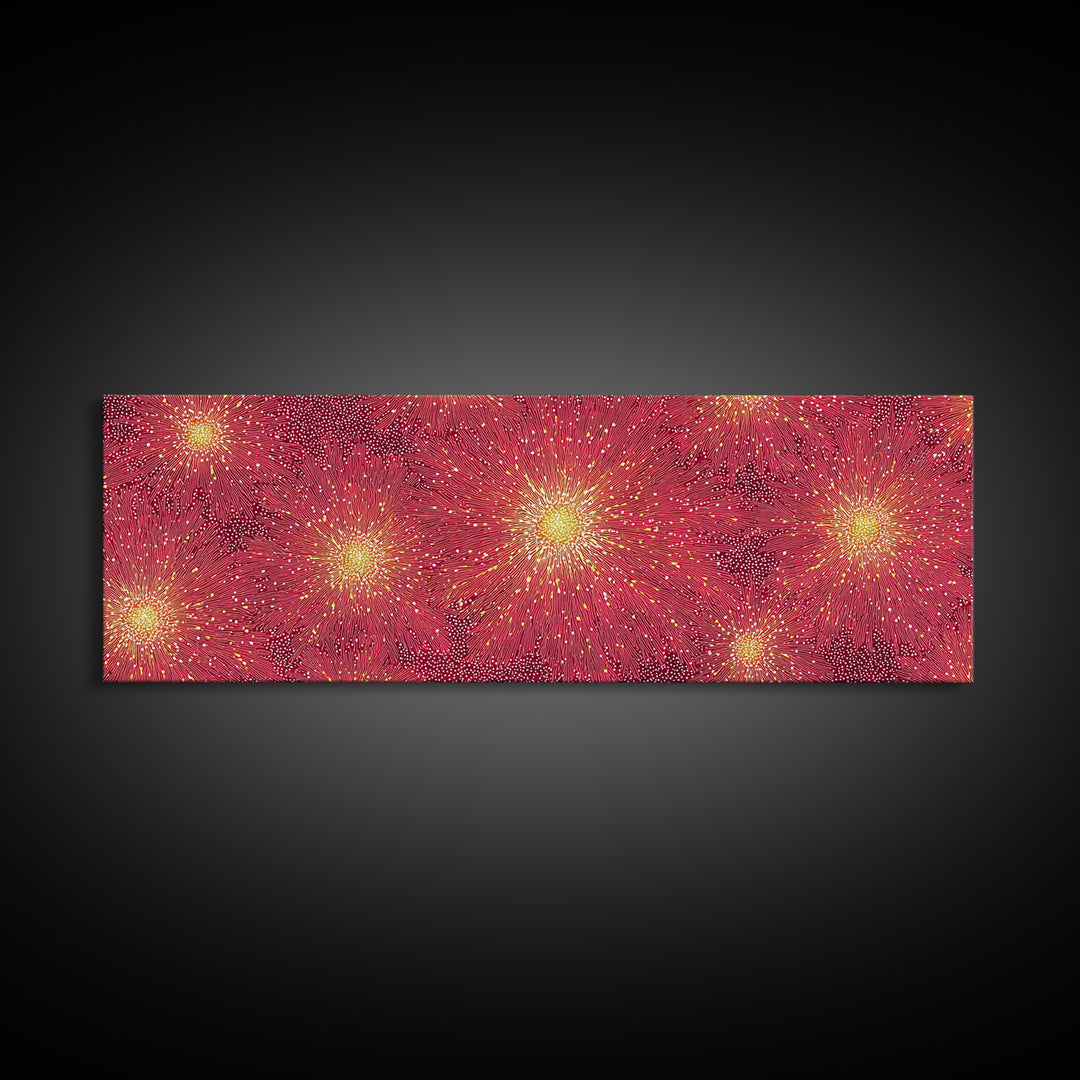 Magenta Yellow Burst Framed Canvas Print, Mid Century Modern Wall Art, Bright Abstract Decor, Retro Groovy Home Poster Print