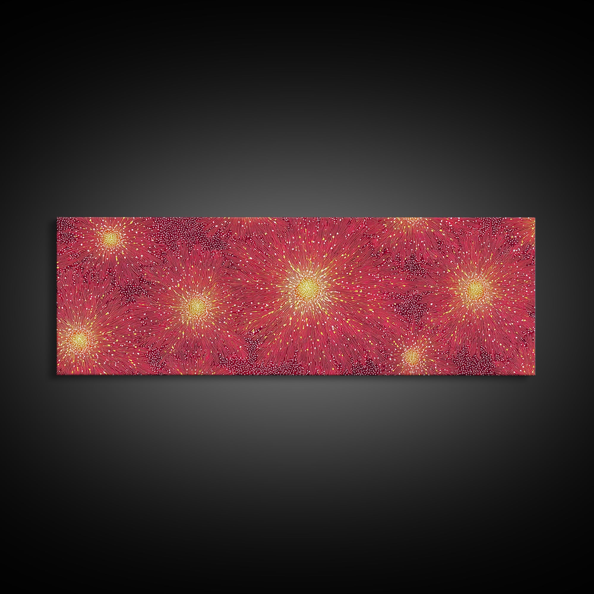 Magenta Yellow Burst Framed Canvas Print, Mid Century Modern Wall Art, Bright Abstract Decor, Retro Groovy Home Poster Print