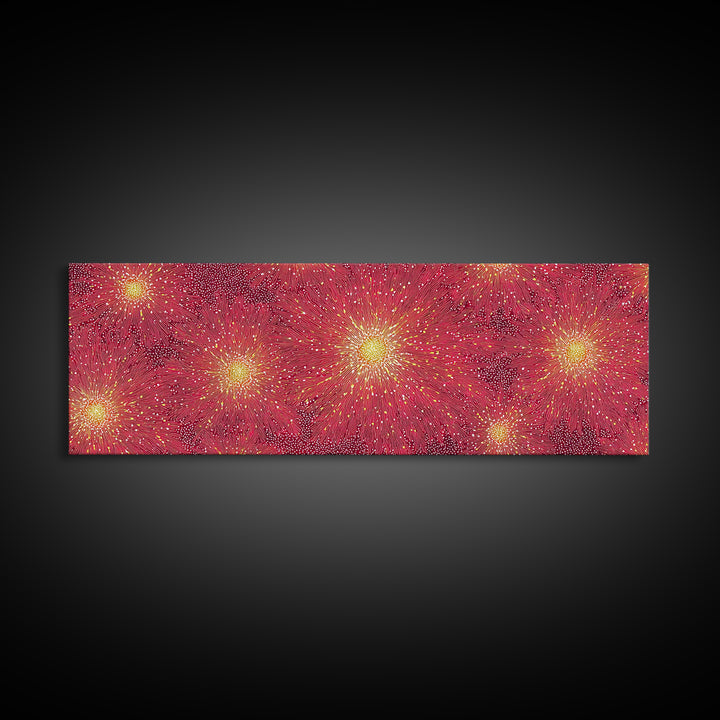 Magenta Yellow Burst Framed Canvas Print, Mid Century Modern Wall Art, Bright Abstract Decor, Retro Groovy Home Poster Print