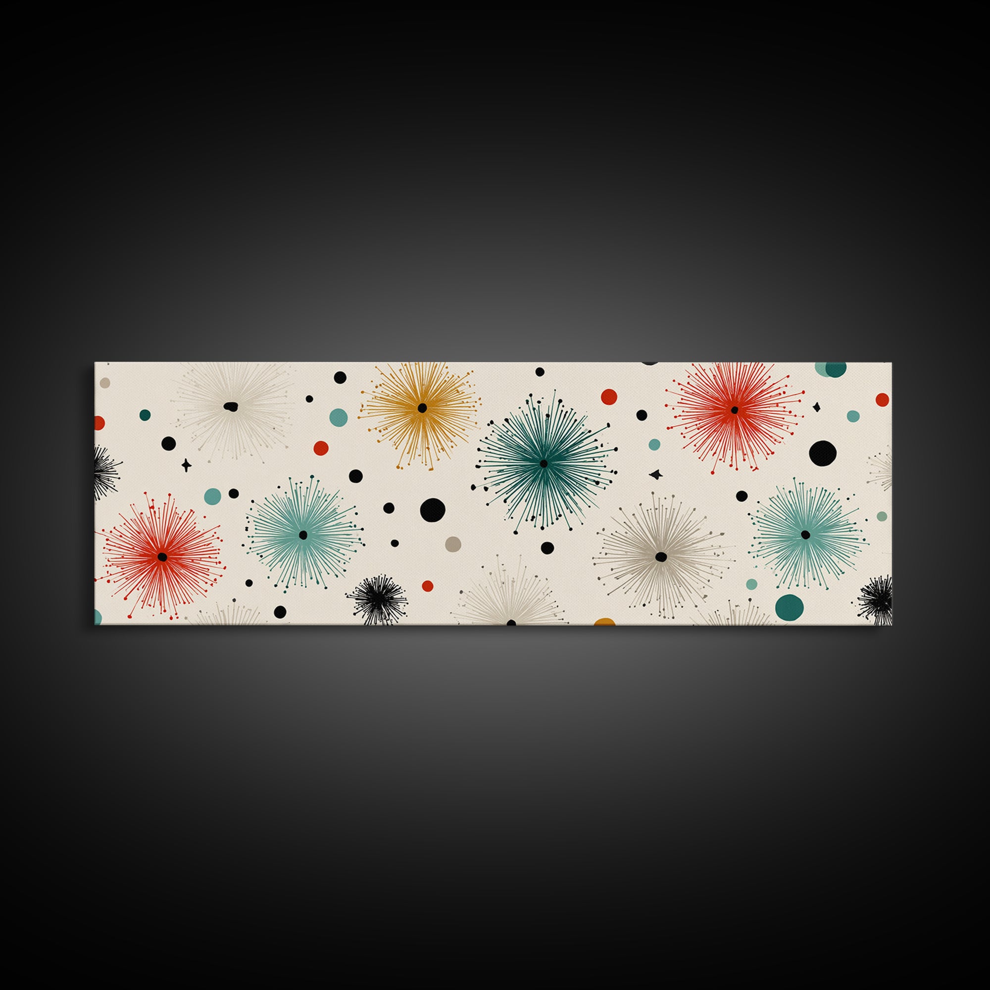 Multicolor Atomic Starburst Wall Art, Mid Century Modern Print, Retro Confetti Pattern Poster, Cream Background MCM Decor